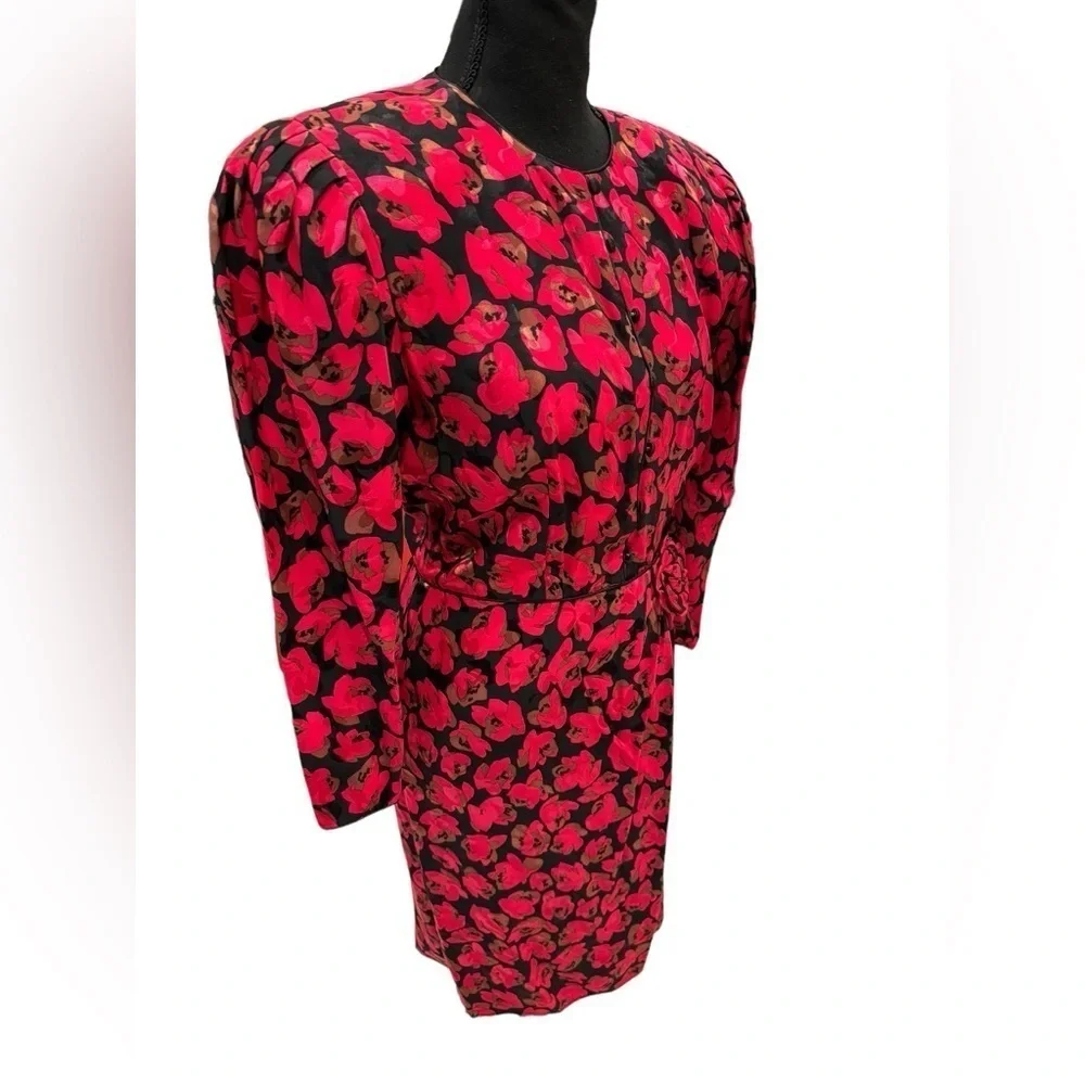 Maggy London Vintage 80s Floral Print Silk Dress 8